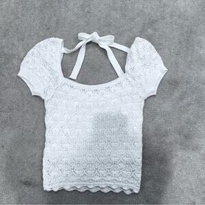 NWOT Item Ditto Chic White Lace Blouse with Tie-Back, size S